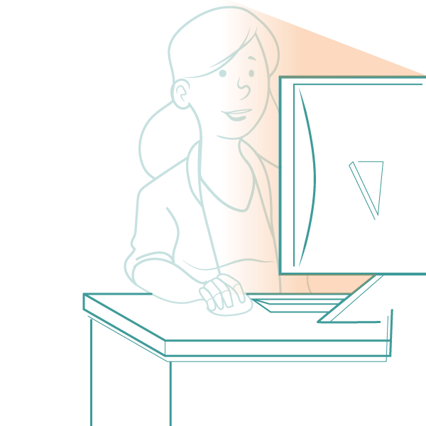 Illustration of a woman looking at the campaign updates on her desktop